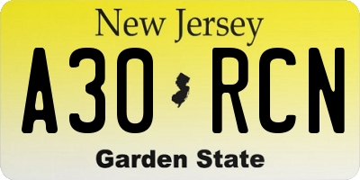 NJ license plate A30RCN