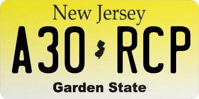 NJ license plate A30RCP