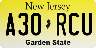 NJ license plate A30RCU