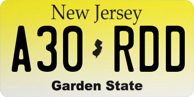 NJ license plate A30RDD