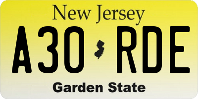 NJ license plate A30RDE