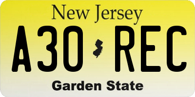 NJ license plate A30REC