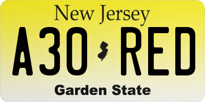 NJ license plate A30RED