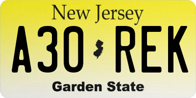 NJ license plate A30REK
