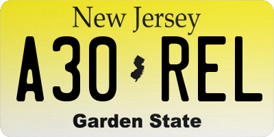 NJ license plate A30REL