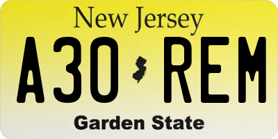 NJ license plate A30REM