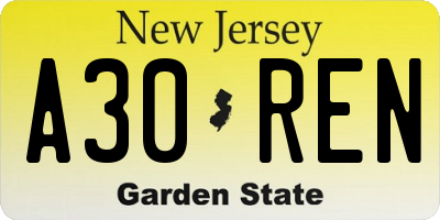 NJ license plate A30REN