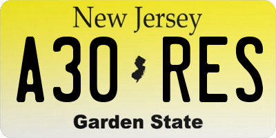 NJ license plate A30RES