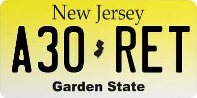 NJ license plate A30RET
