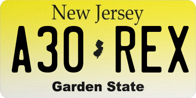NJ license plate A30REX