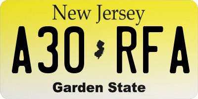 NJ license plate A30RFA