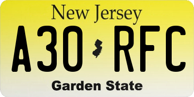 NJ license plate A30RFC