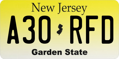 NJ license plate A30RFD