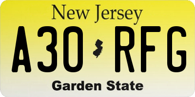 NJ license plate A30RFG
