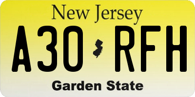NJ license plate A30RFH