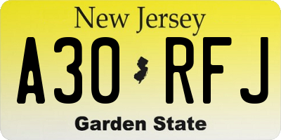 NJ license plate A30RFJ