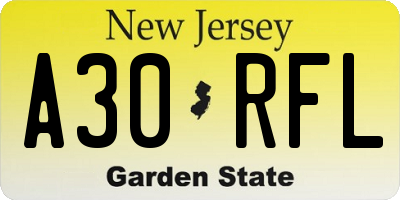 NJ license plate A30RFL