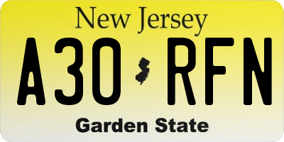 NJ license plate A30RFN