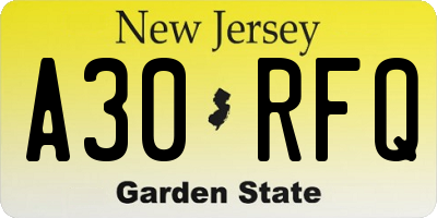 NJ license plate A30RFQ
