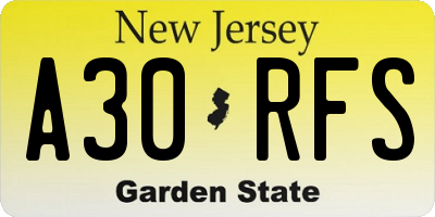 NJ license plate A30RFS