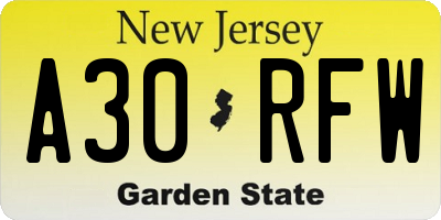 NJ license plate A30RFW