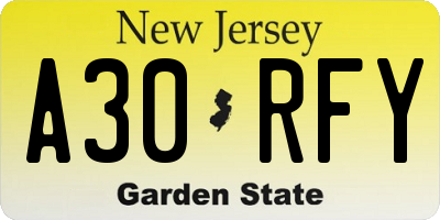 NJ license plate A30RFY