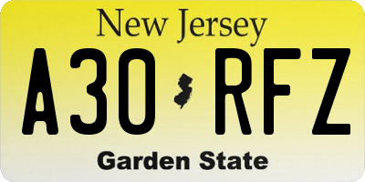 NJ license plate A30RFZ