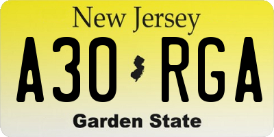 NJ license plate A30RGA