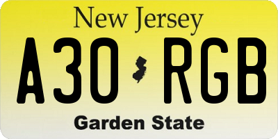 NJ license plate A30RGB