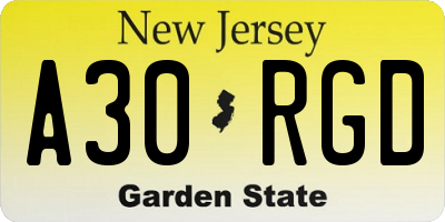 NJ license plate A30RGD