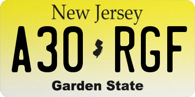 NJ license plate A30RGF