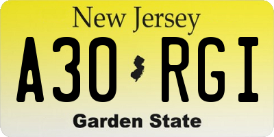 NJ license plate A30RGI