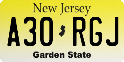 NJ license plate A30RGJ