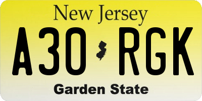 NJ license plate A30RGK
