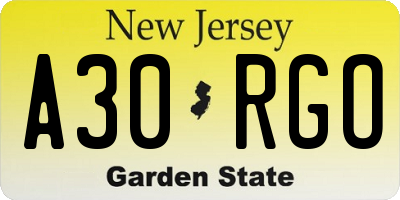 NJ license plate A30RGO
