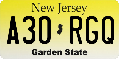 NJ license plate A30RGQ