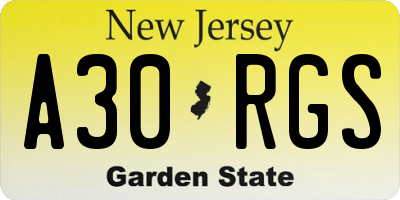 NJ license plate A30RGS