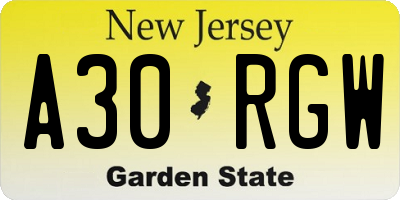 NJ license plate A30RGW