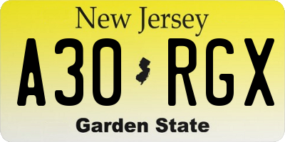 NJ license plate A30RGX