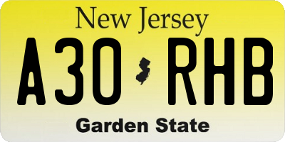 NJ license plate A30RHB
