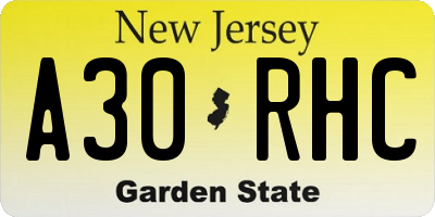 NJ license plate A30RHC