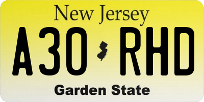 NJ license plate A30RHD