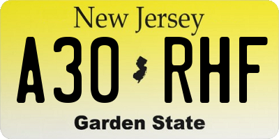 NJ license plate A30RHF