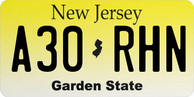 NJ license plate A30RHN