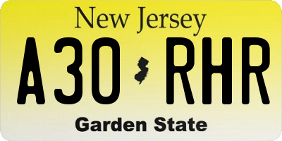 NJ license plate A30RHR