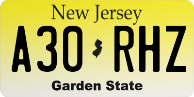 NJ license plate A30RHZ