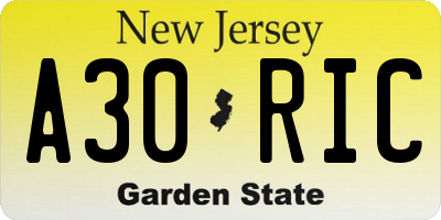 NJ license plate A30RIC