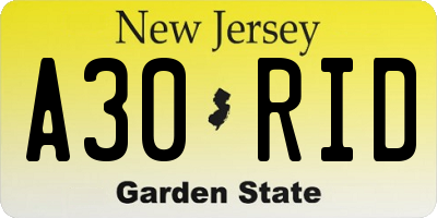 NJ license plate A30RID