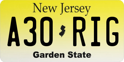 NJ license plate A30RIG
