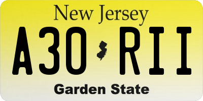 NJ license plate A30RII